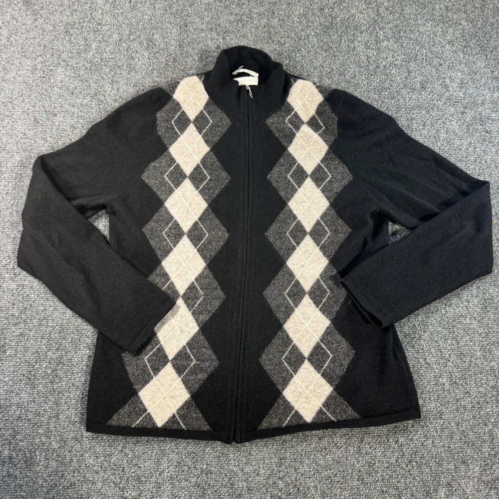 Charter Club Womens 100% 2 ply Cashmere Argyle Full Zip Cardigan Sweater‎ Large